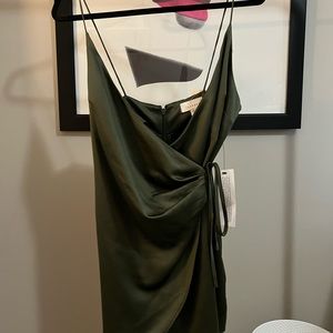 Topshop satin olive green side tie dress